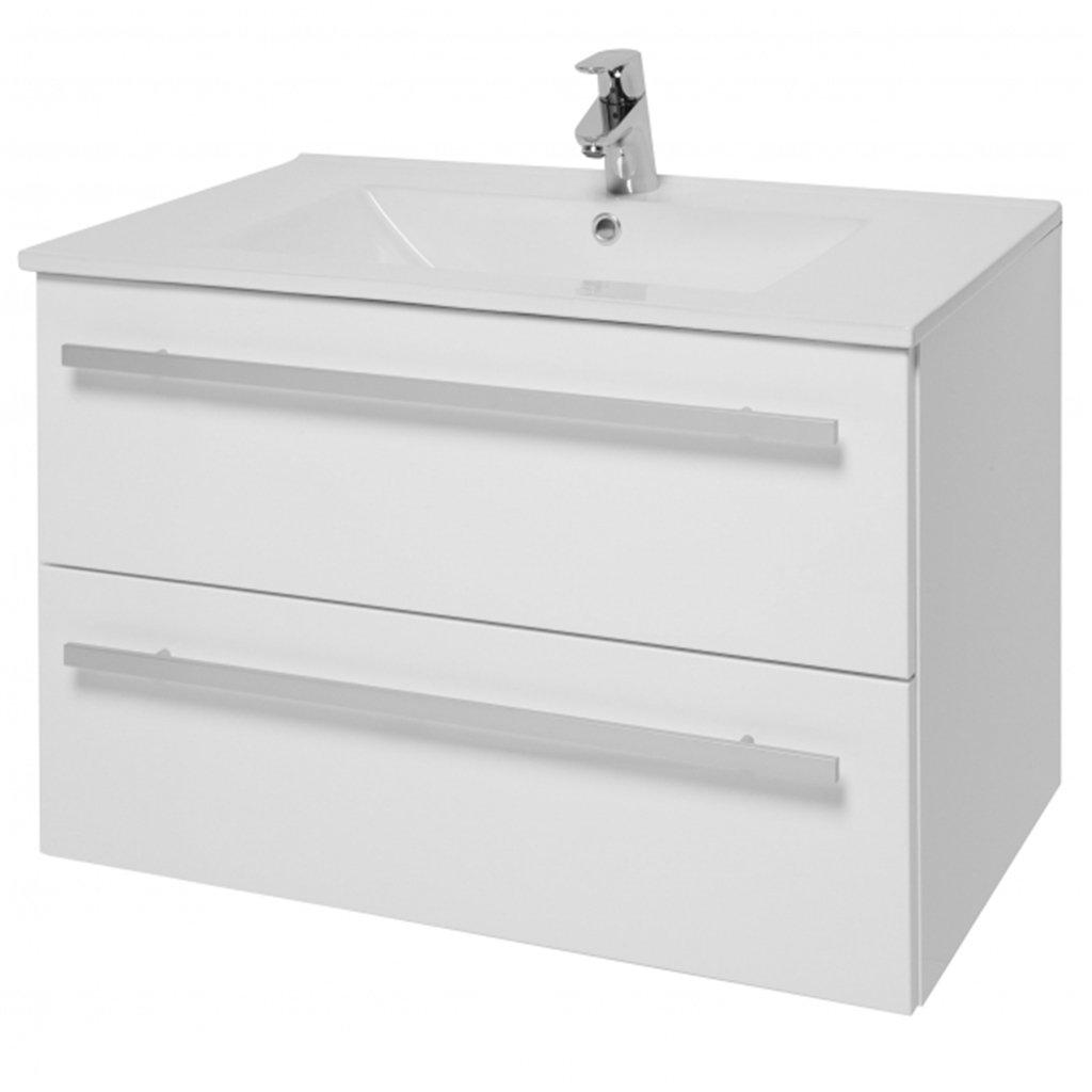 White Bathroom 2-Drawer Wall Hung Unit with Ceramic Basin 80cm Wide