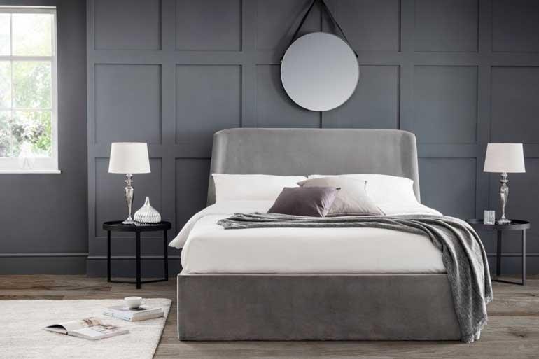Grey Velvet Premium Curved Ottoman Bed  - King