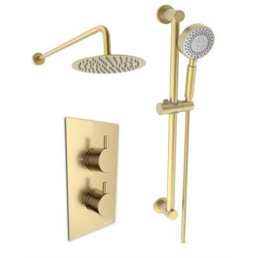 Brushed Brass Shower with Adjustable Slide Rail Kit and Fixed Drencher