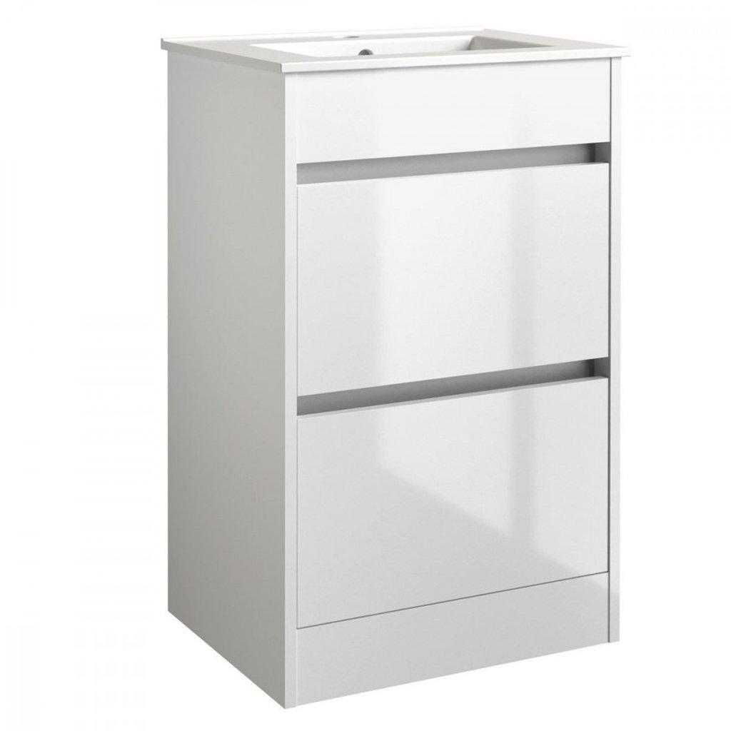 White Bathroom 2-Drawer Standing Unit with Basin 500mm Wide