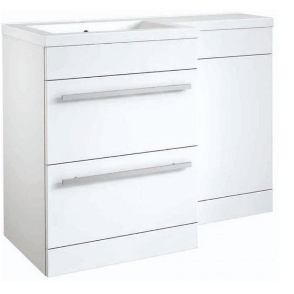 WhiteLeft Hand 2 Drawer Combo Unit with L Shape Basin 1.1m Wide