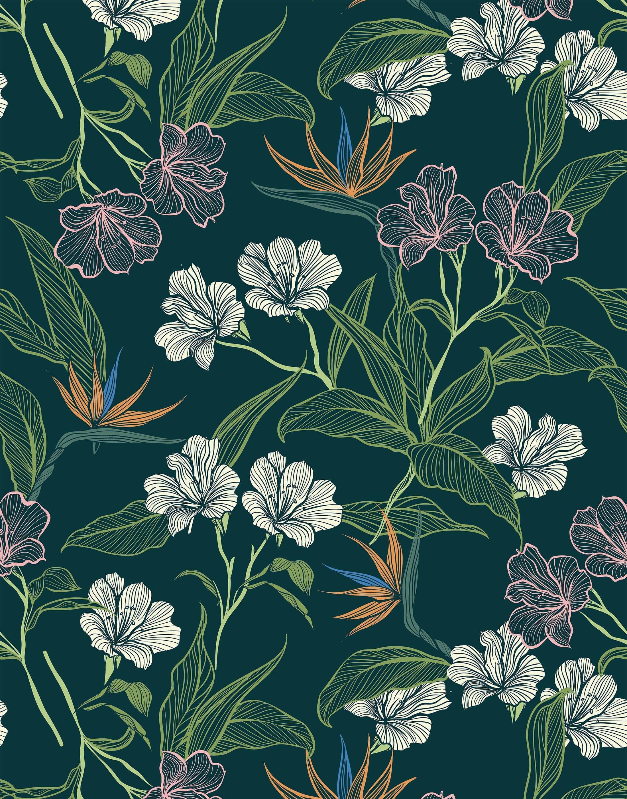 Eco-Friendly Floral Outline Wallpaper