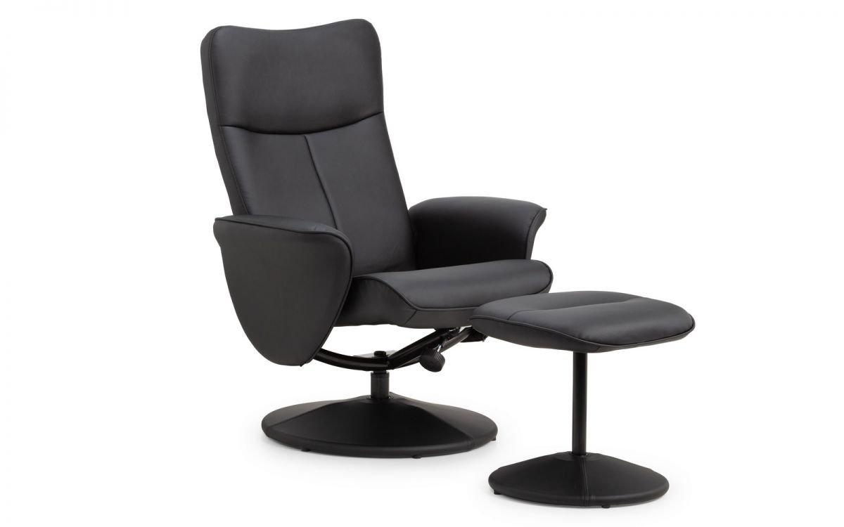 Black Leather Recliner and Stool