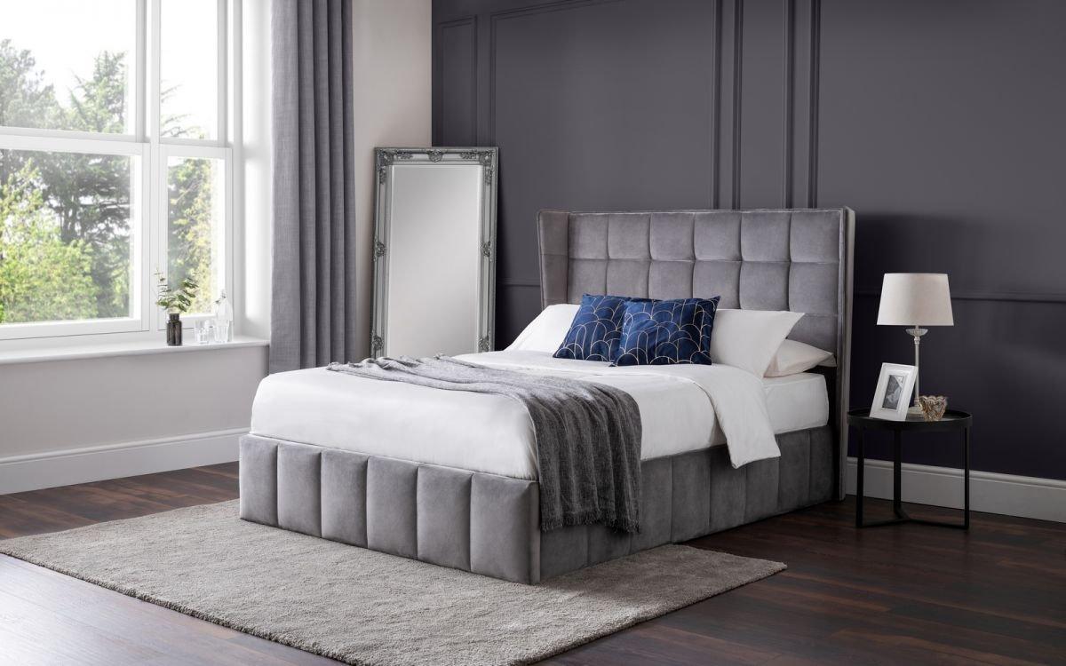 Grey Plush Premium Velvet Ottoman Bed  - King