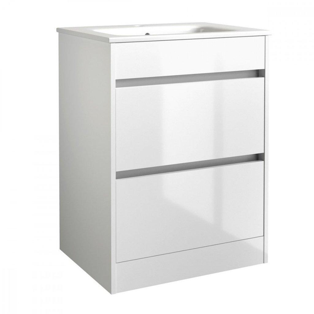 White Bathroom 2-Drawer Standing Unit with Basin 60cm Wide