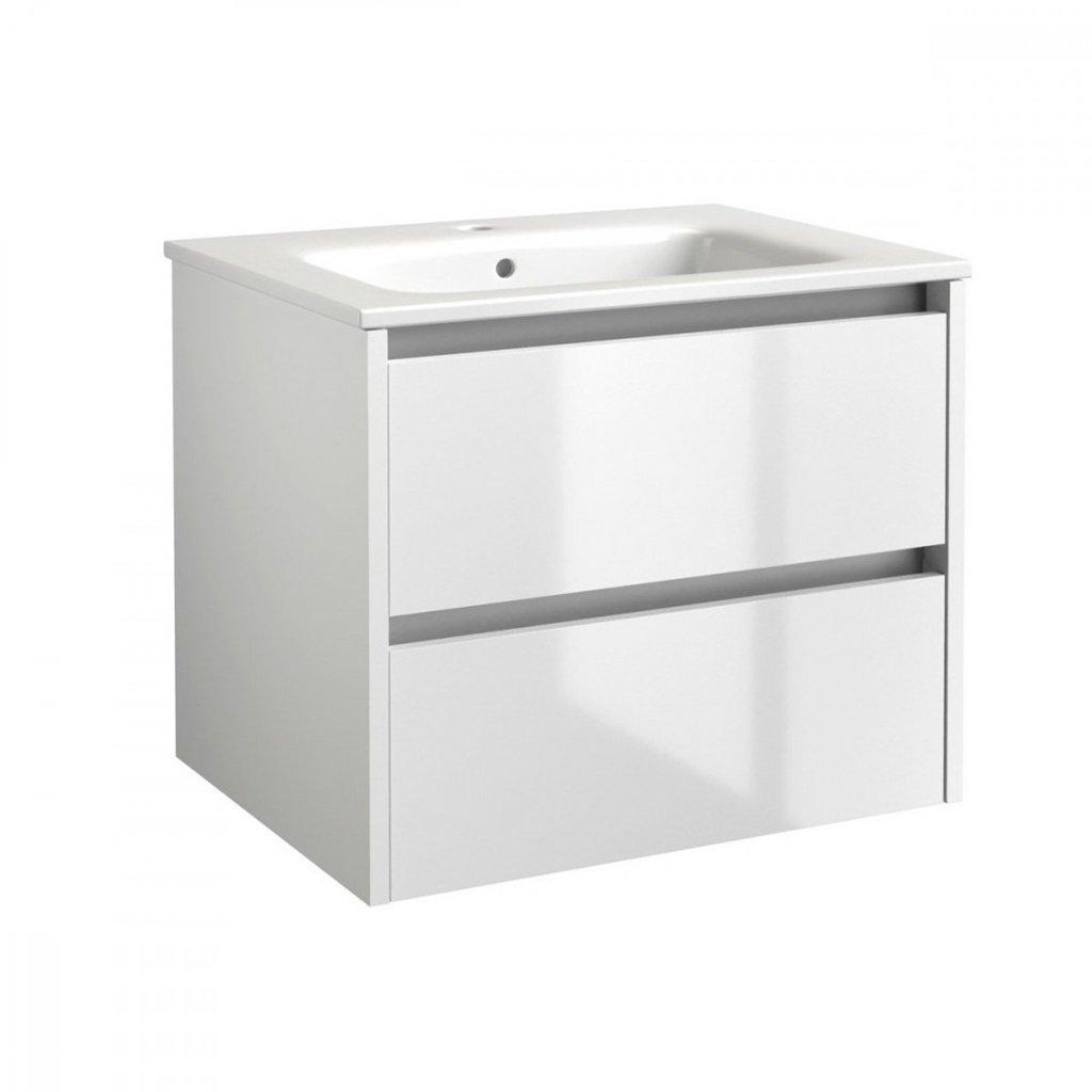 White Bathroom 2-Drawer Wall Hung Unit with Basin 60cm Wide
