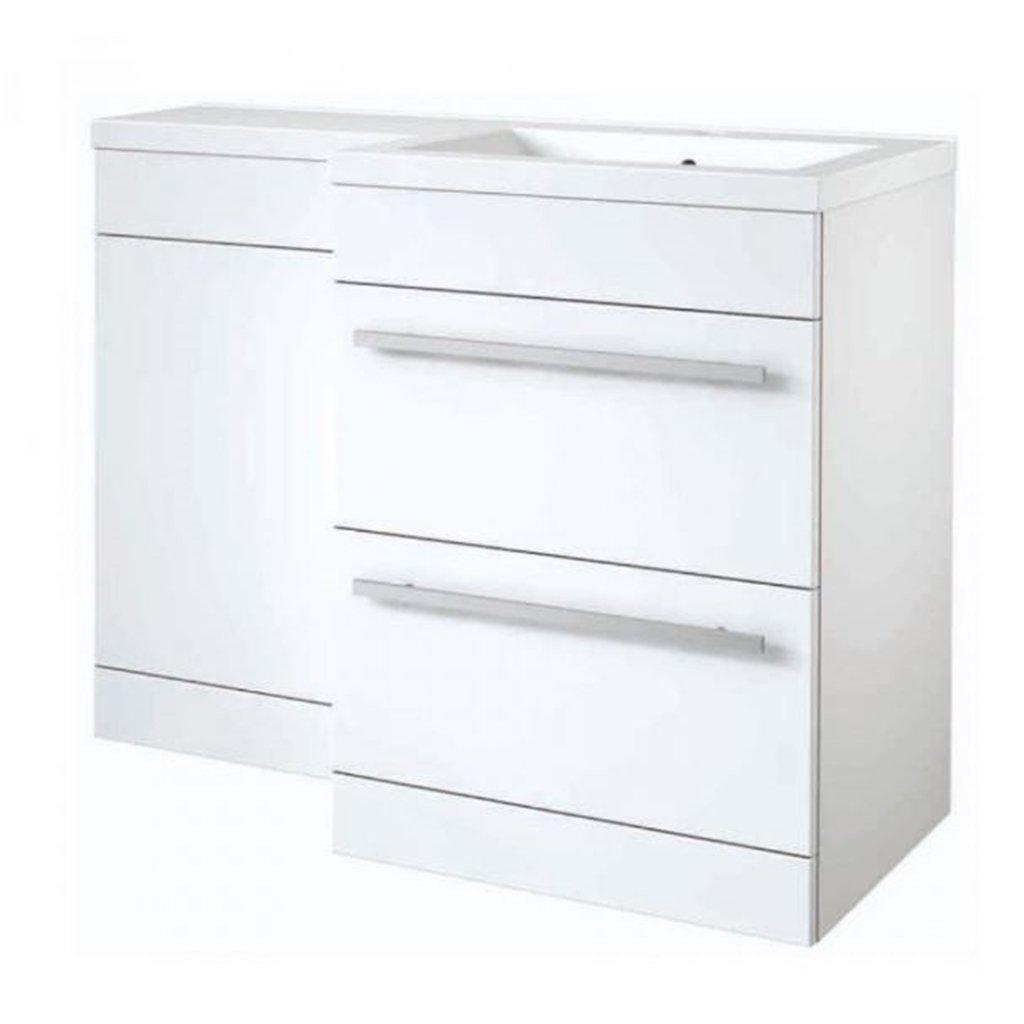 White Right Hand 2 Drawer Combo Unit with L Shape Basin 1.1m Wide