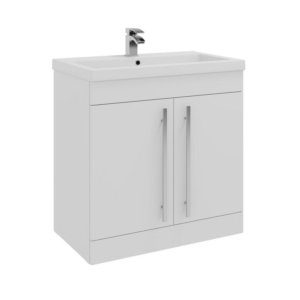 White Bathroom 2-Door Standing Unit with Ceramic Basin 80cm Wide