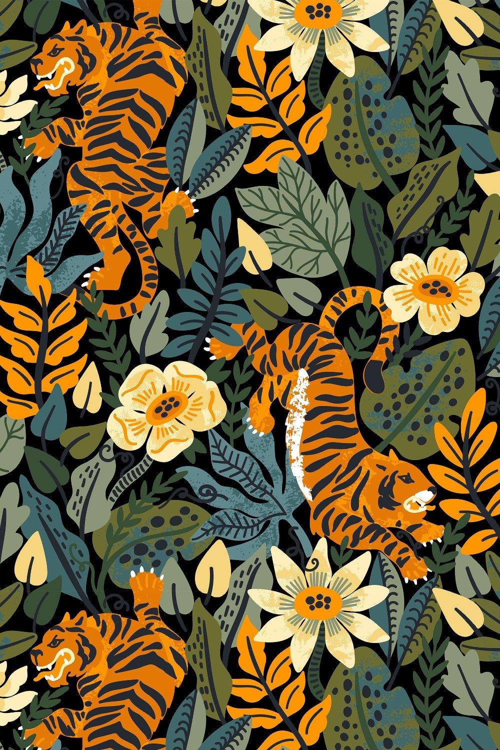 Eco-Friendly Tiger Jungle Pattern Wallpaper