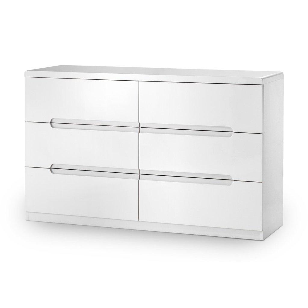 Chic White High Gloss 6 Drawer Wide Chest