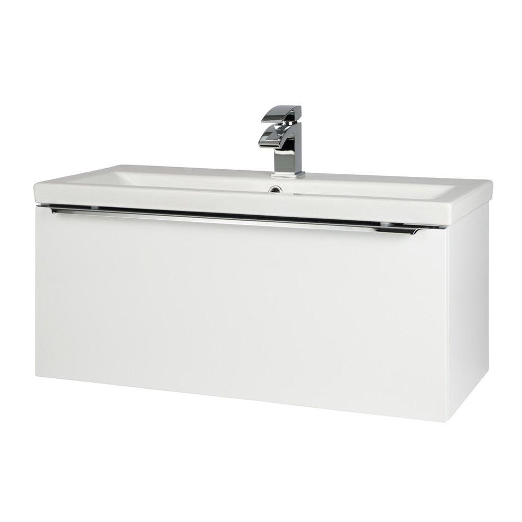 Gloss White 80cm Wall Bathroom Mounted Unit and Basin