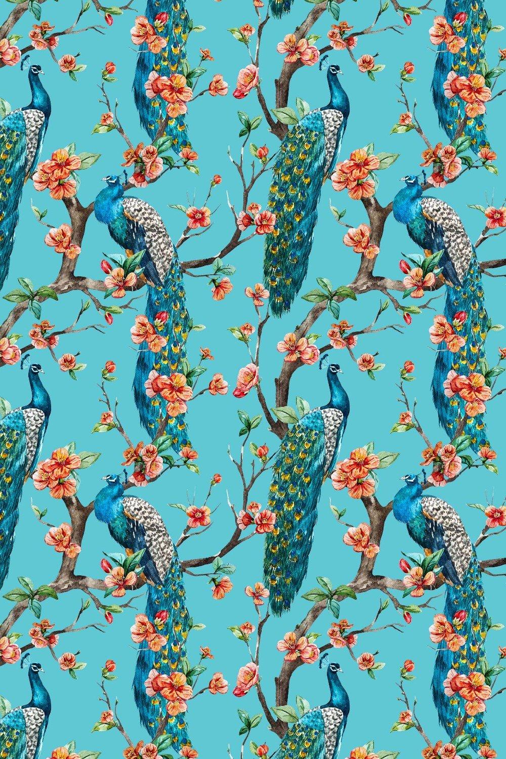 Eco-Friendly Peacock Floral Pattern Wallpaper