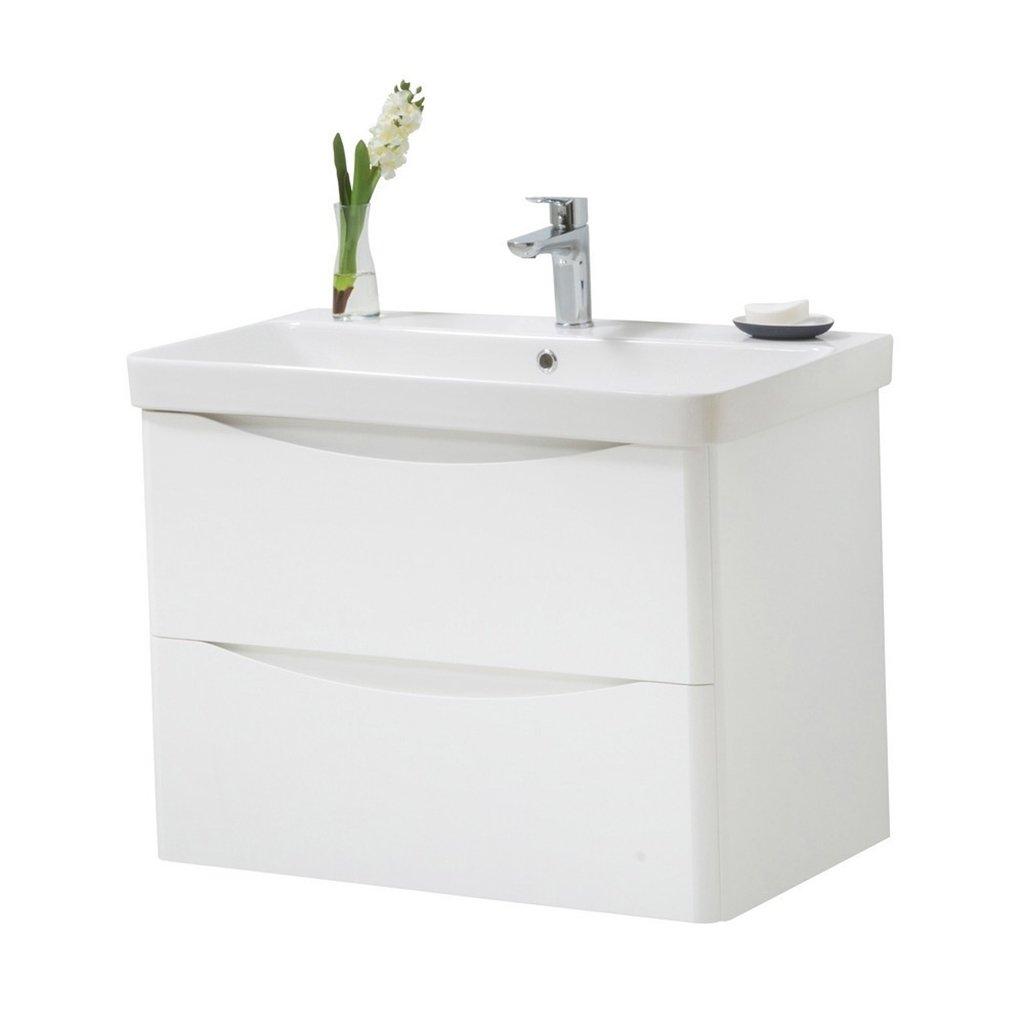 Gloss White Bathroom Wall Mounted 2-Drawer Unit with Basin 80cm Wide