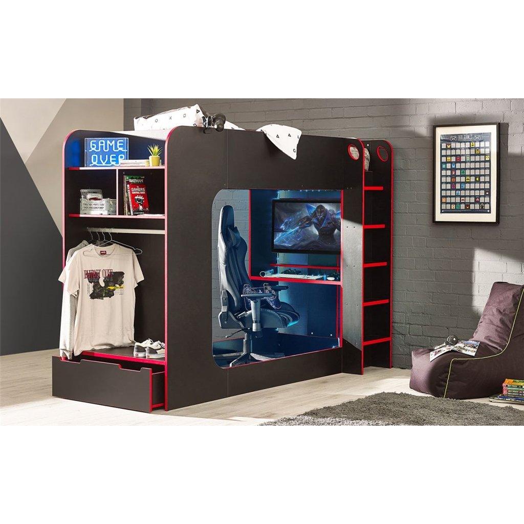 Black and Red Gaming Heaven Bunk Bed 3ft (90cm)