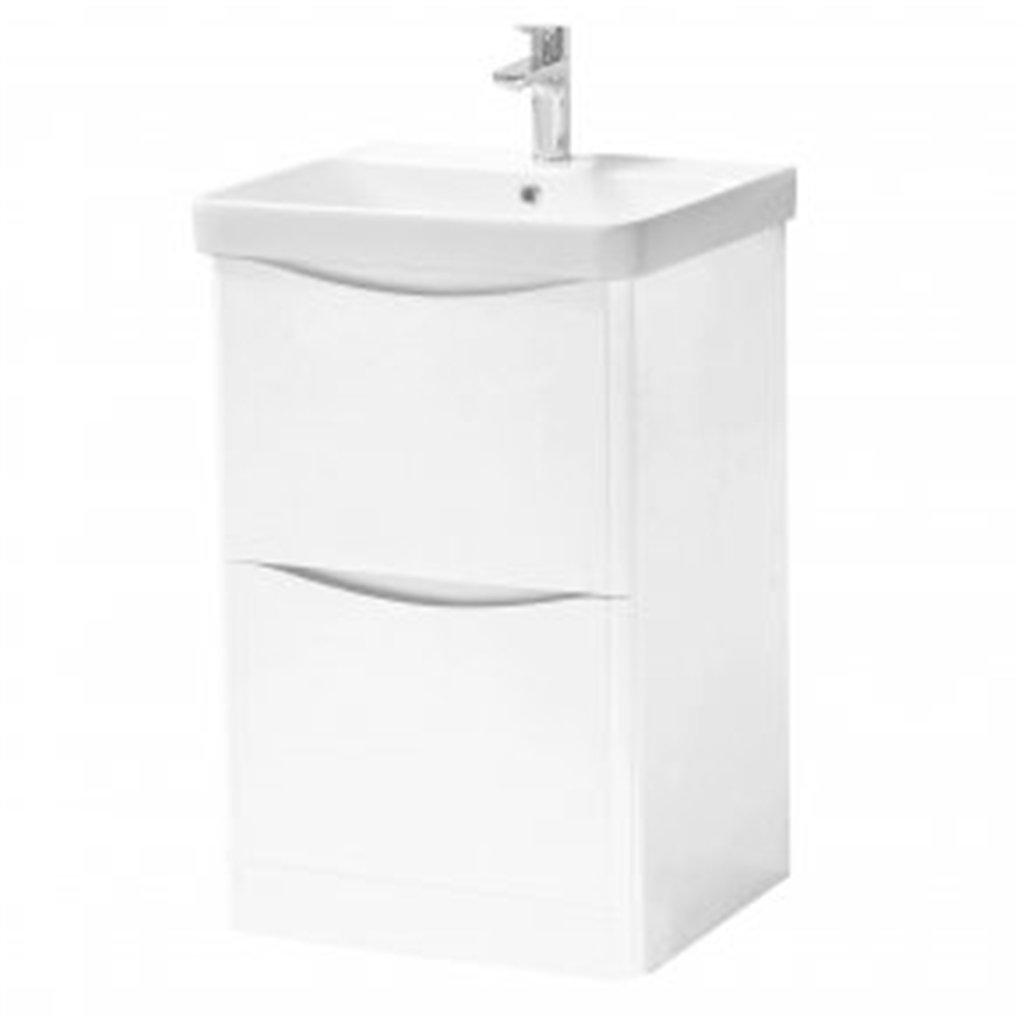Gloss White Bathroom Standing 2-Drawer Unit with Basin 500mm Wide