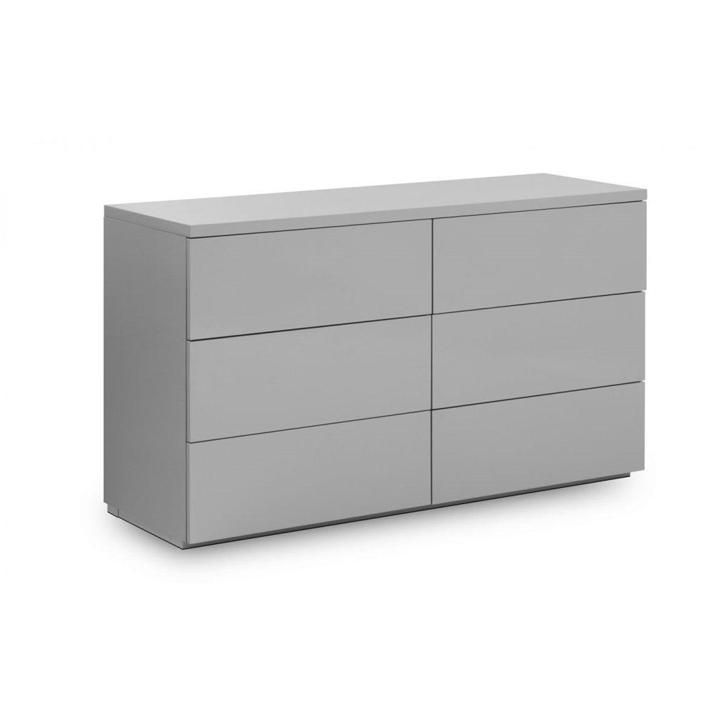 Grey High Gloss 6 Drawers Wide Chest