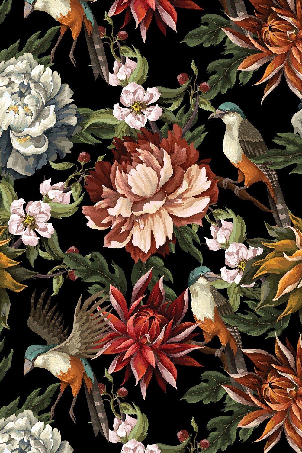 Eco-Friendly Vintage Flower And Bird Wallpaper