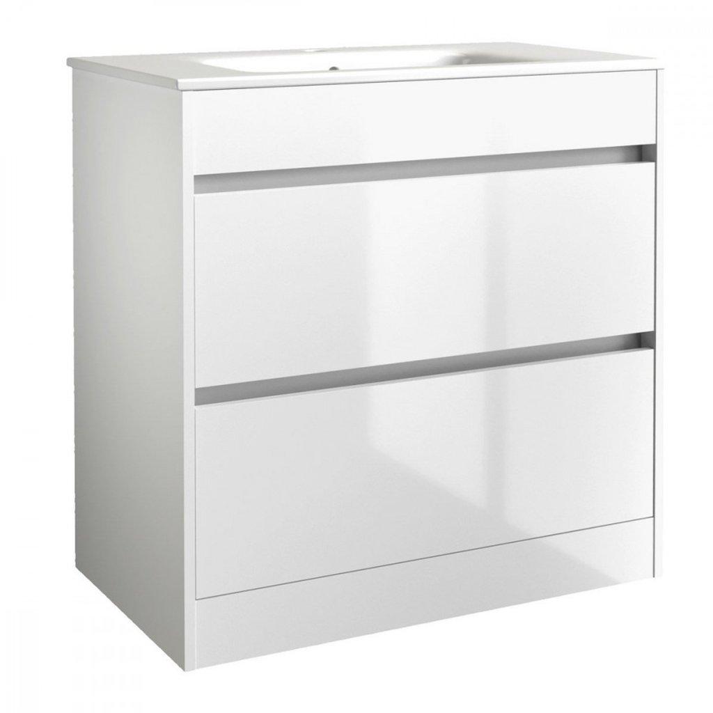 White Bathroom 2-Drawer Standing Unit with Basin 80cm Wide