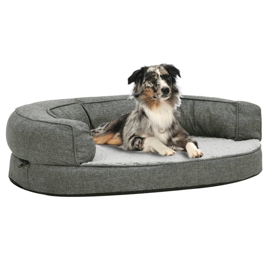 Ergonomic Dog Bed Mattress 75x53 cm Linen Look Fleece Grey