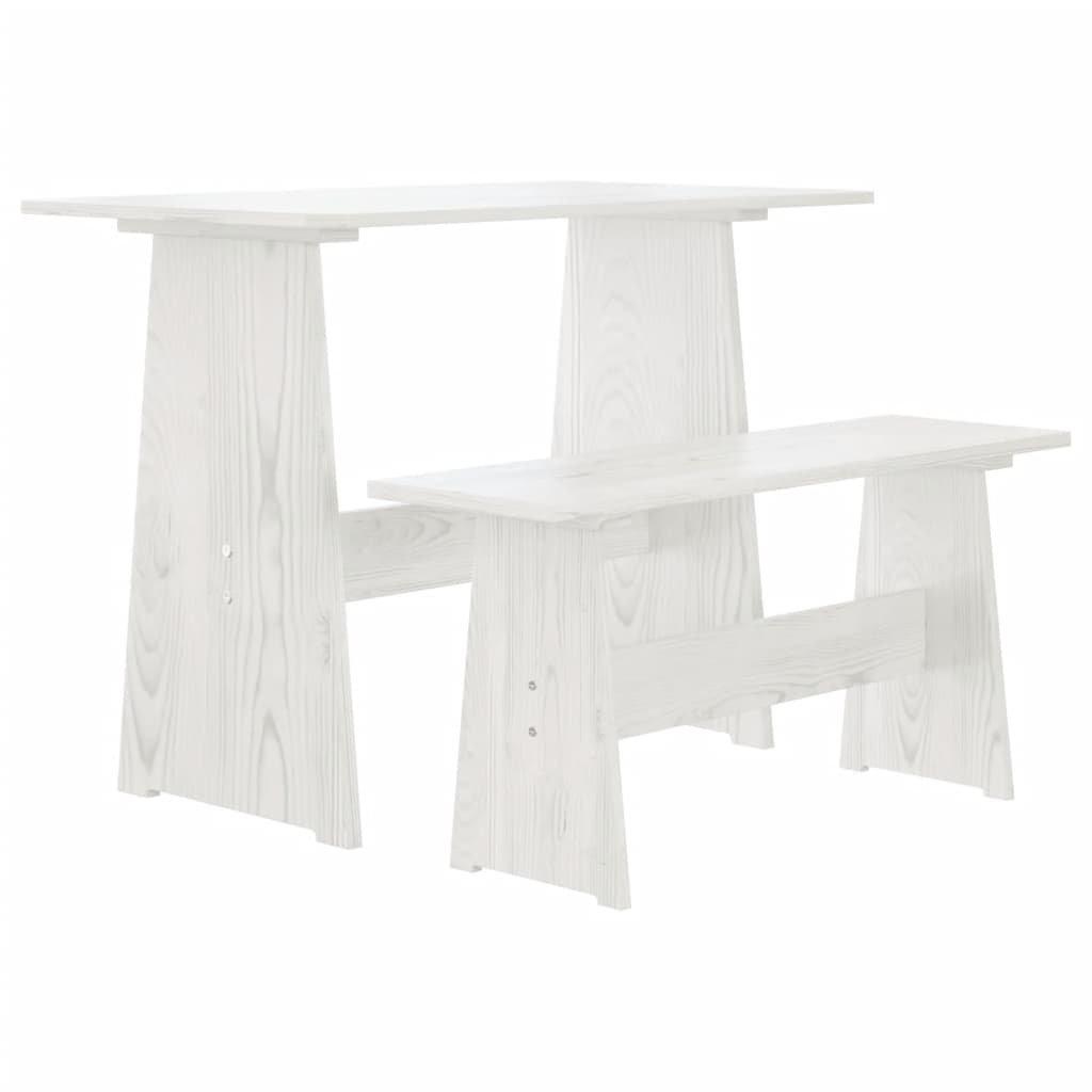 Dining Table with Bench White Solid Pinewood