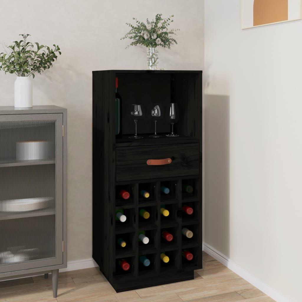 Wine Cabinet Black 45x34x100 cm Solid Wood Pine