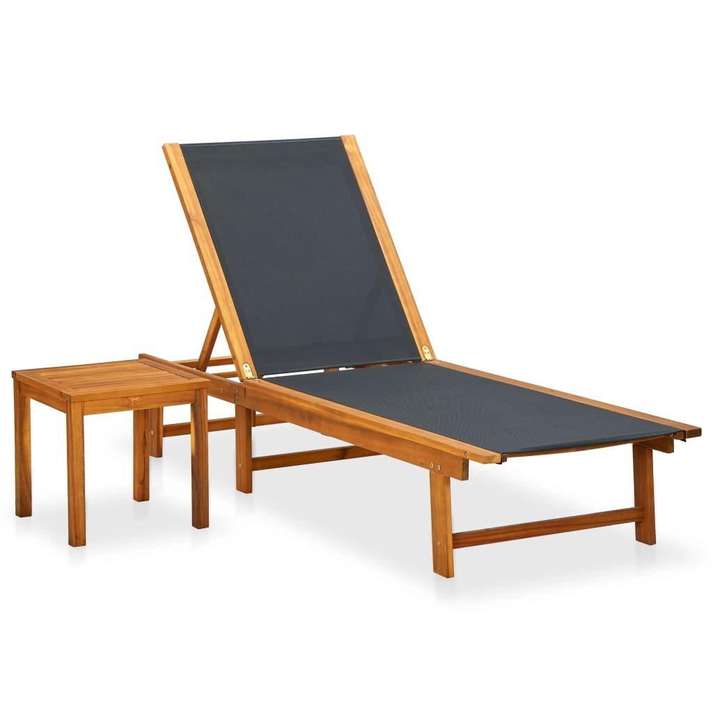 Sun Lounger with Table Solid Acacia Wood and Textilene