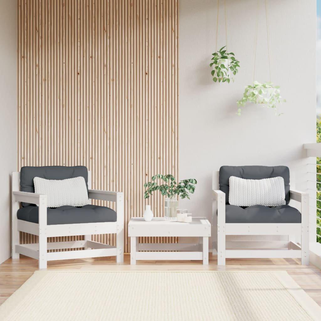 Garden Chairs with Cushions 2 pcs White Solid Wood Pine