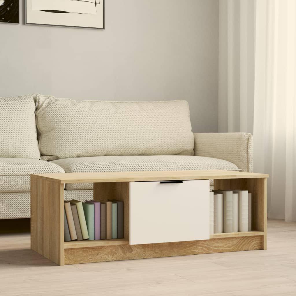 Coffee Table White and Sonoma Oak 102x50x36 cm Engineered Wood