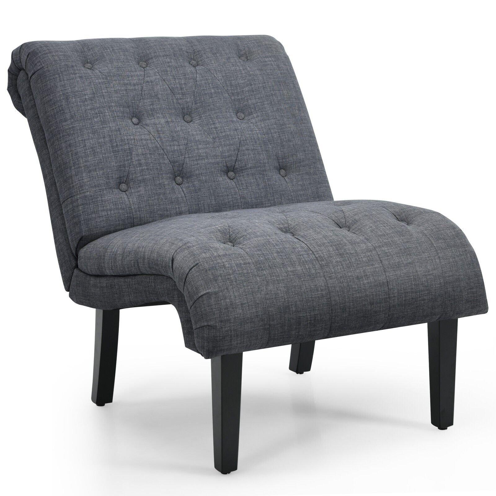 Modern Armless Accent Chair Ergonomic Leisure Chair W/ Backrest & Overstuffed Seat