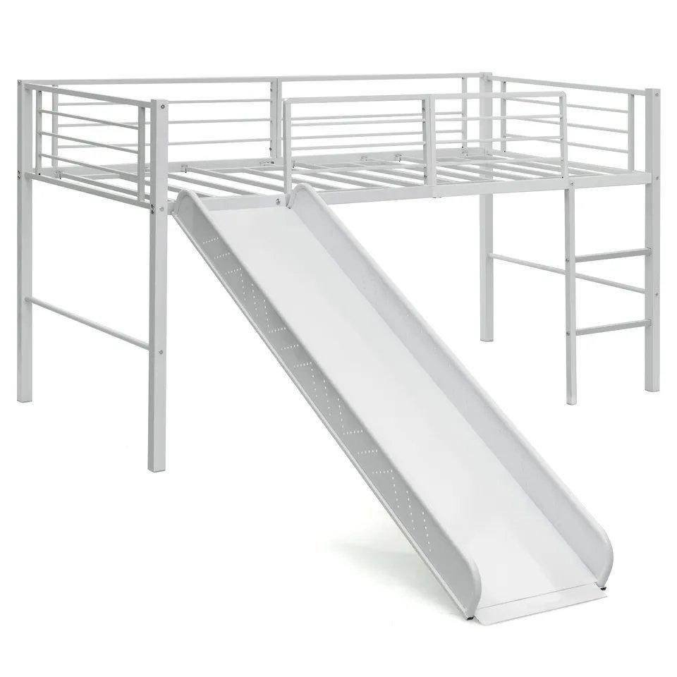 Loft Bed Single Size Kids Bed Frame w/ Safety Guardrails Ladder & Slide