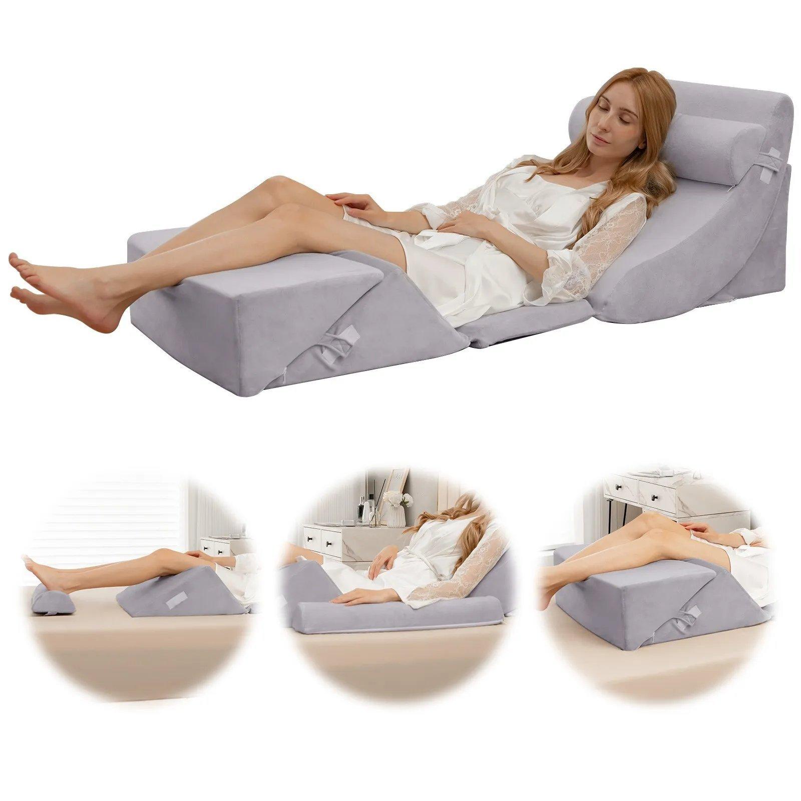 6PCS Bed Wedge Pillow Set Orthopedic Adjustable Foam Pillow for Pain Relief