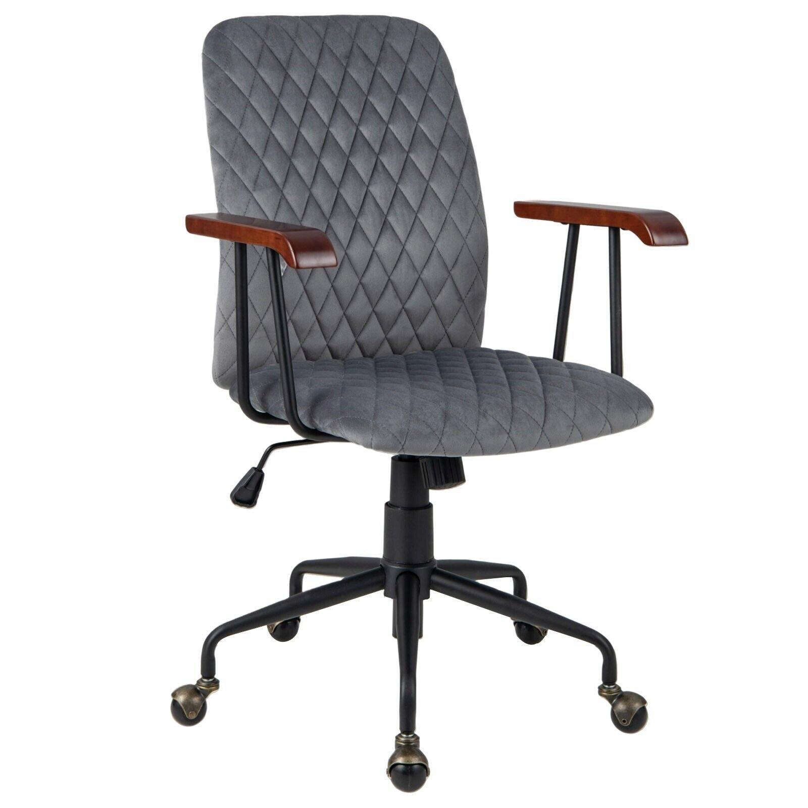 Velvet Leisure Chair Adjustable Swivel Home Office Chair Rolling Computer Chair Grey