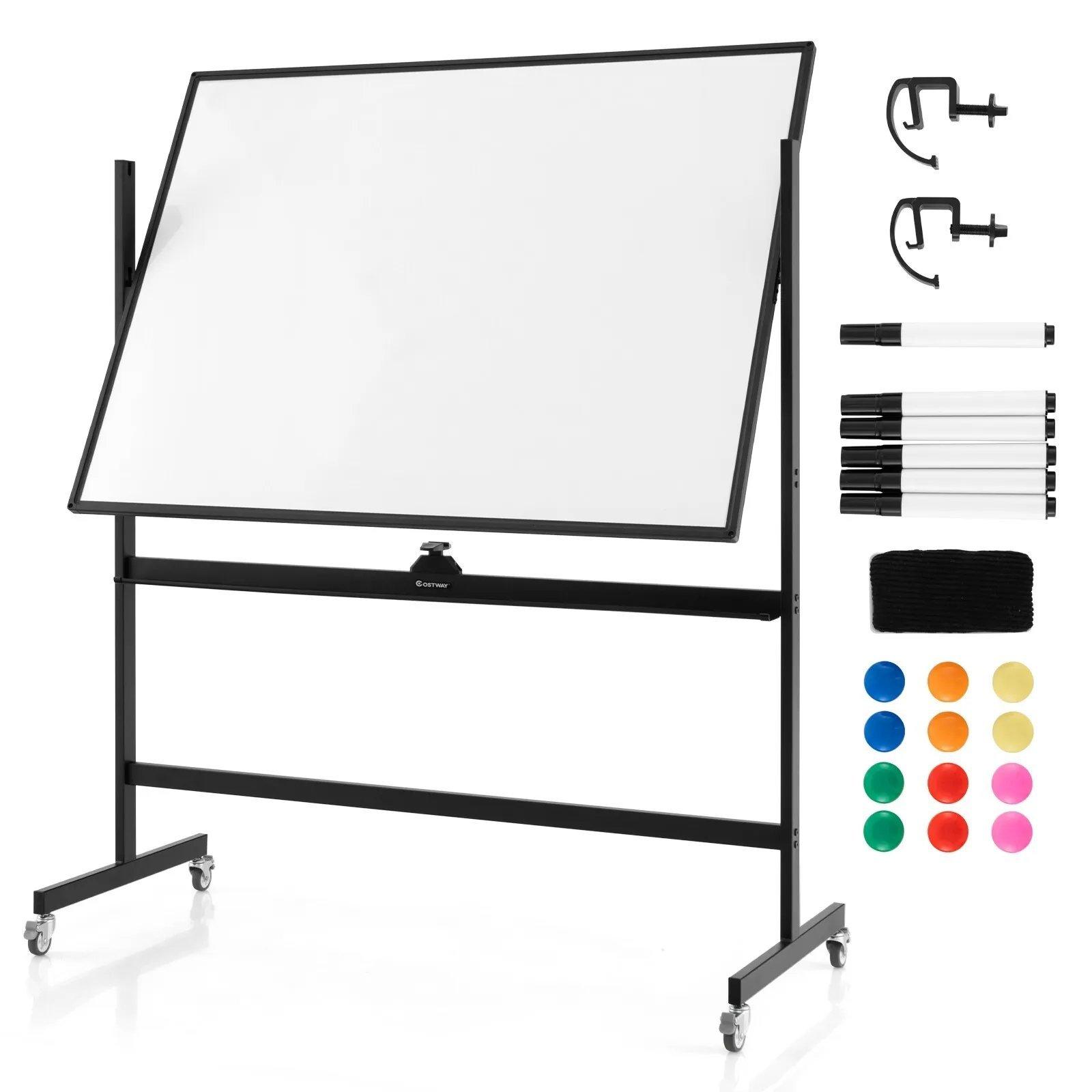Double Sided Magnetic Whiteboard Adjustable Mobile Revolving Board with Magnets