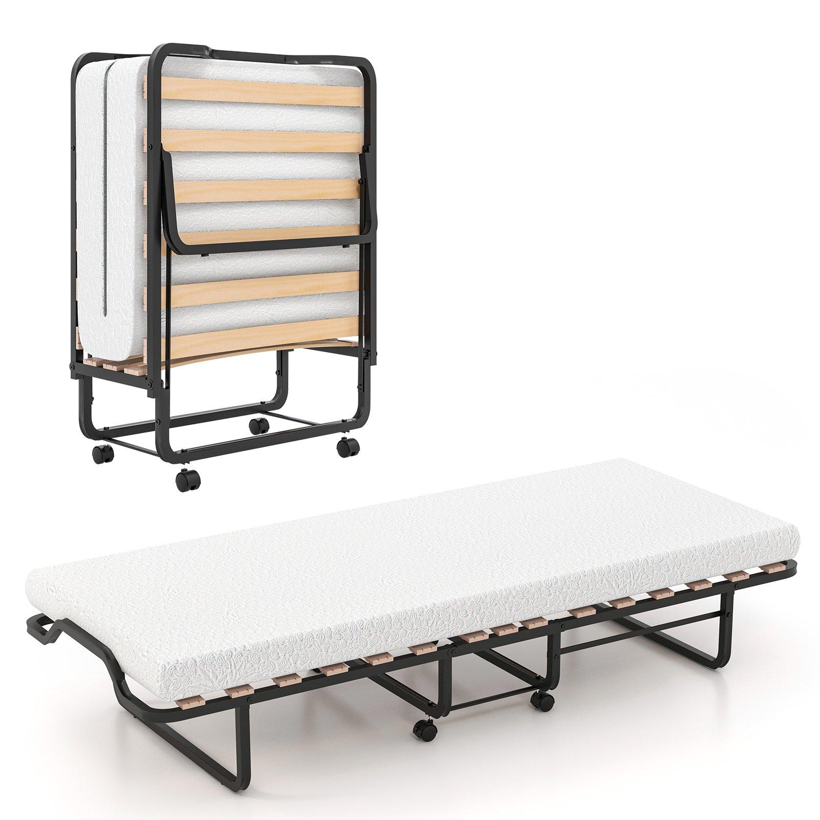 Folding Bed w/ Mattress Portable Foldable Guest Bed Portable Rollaway Bed