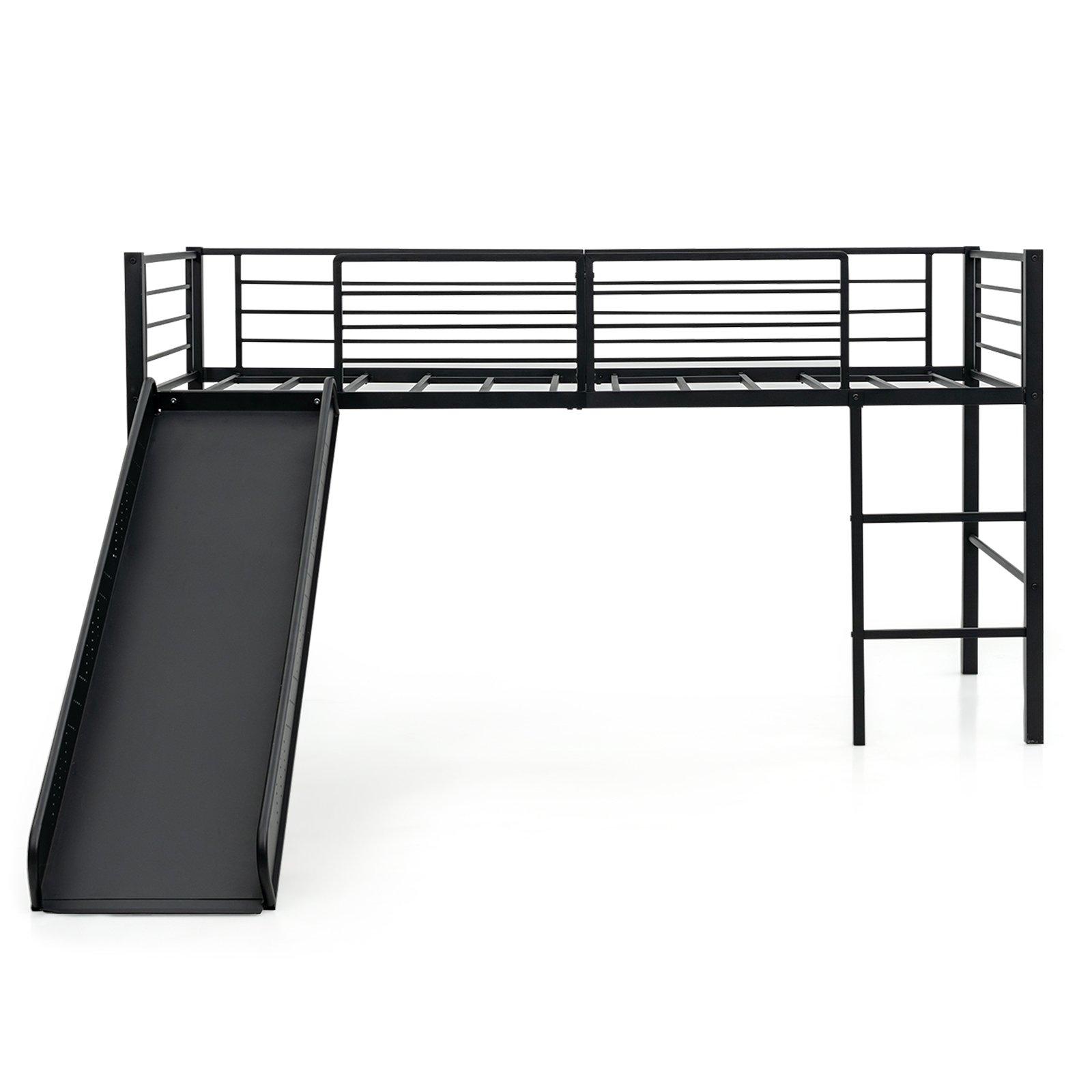 Loft Bed Single Size Kids Ladder Bed Frame w/ Safety Guardrails