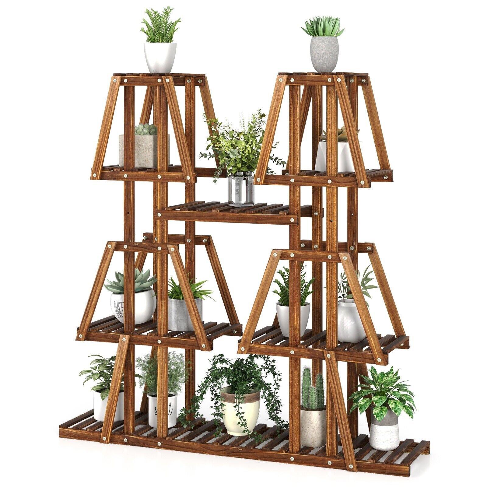 Wood Plant Stand 5-Tier 10 Pots Plant Display Rack Indoor Flowerpot Holder