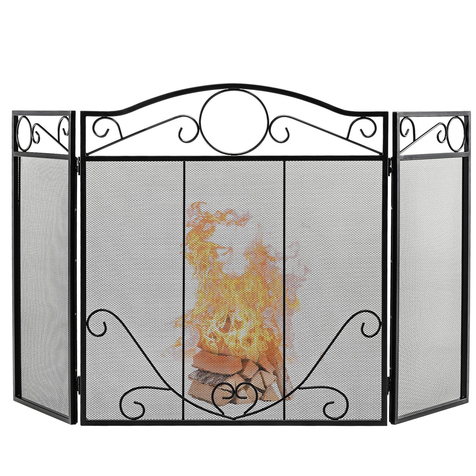 3-Panel Fireplace Screen Folding Decorative Spark Guard Freestanding Safe Fence