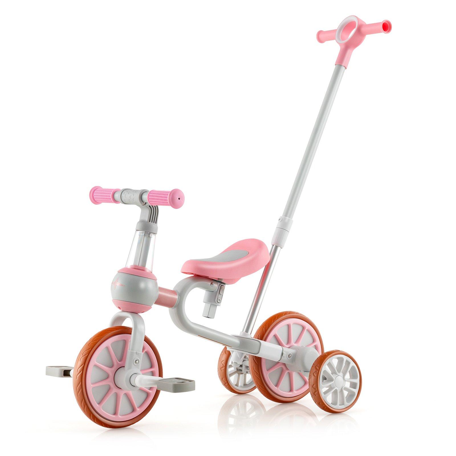4 in 1 Kids Tricycle Toddler Balance Bike w/ Adjustable Parent Push Handle & 4 Wheels