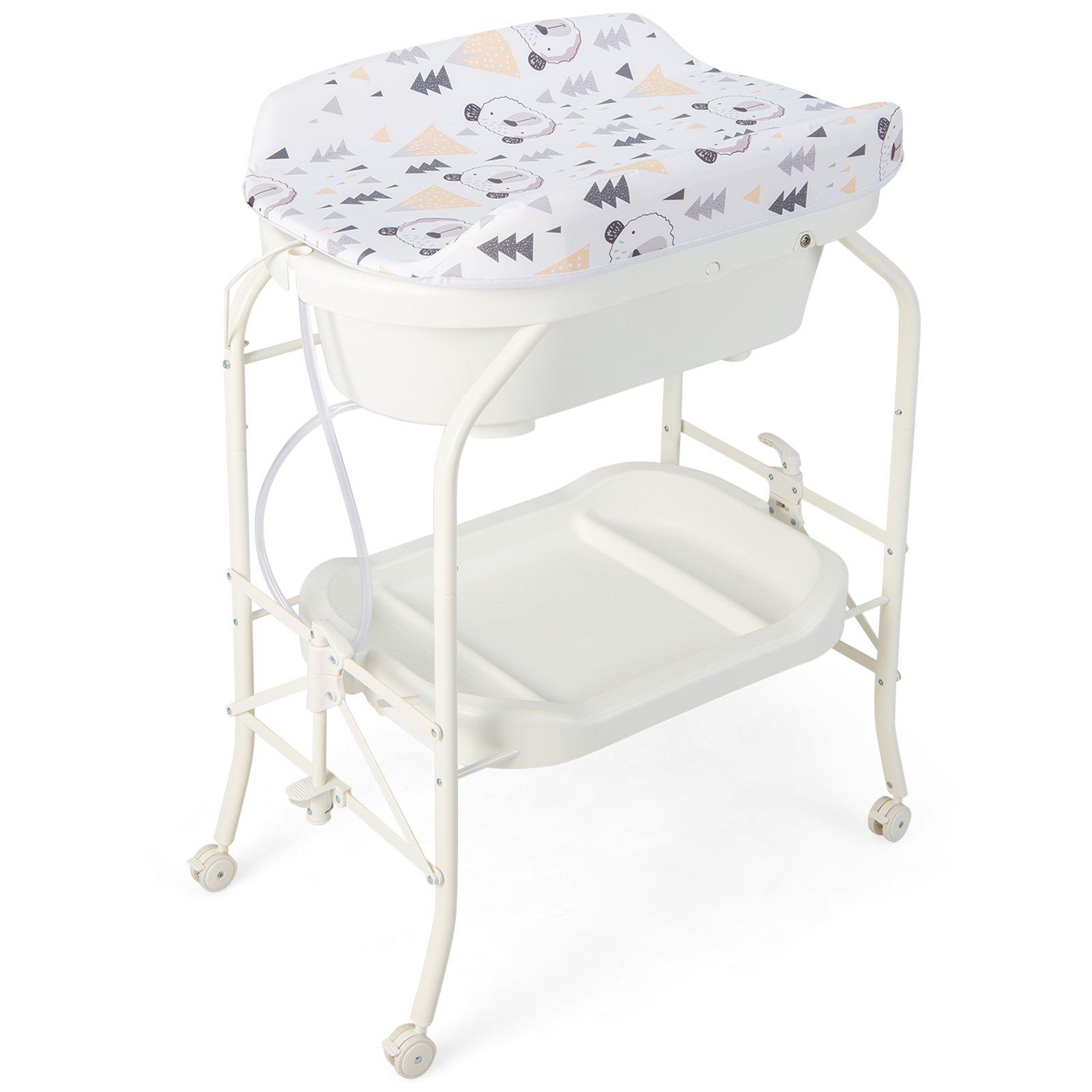 Baby Changing Table with Bathtub Folding Infant Diaper Changing Nursery Station