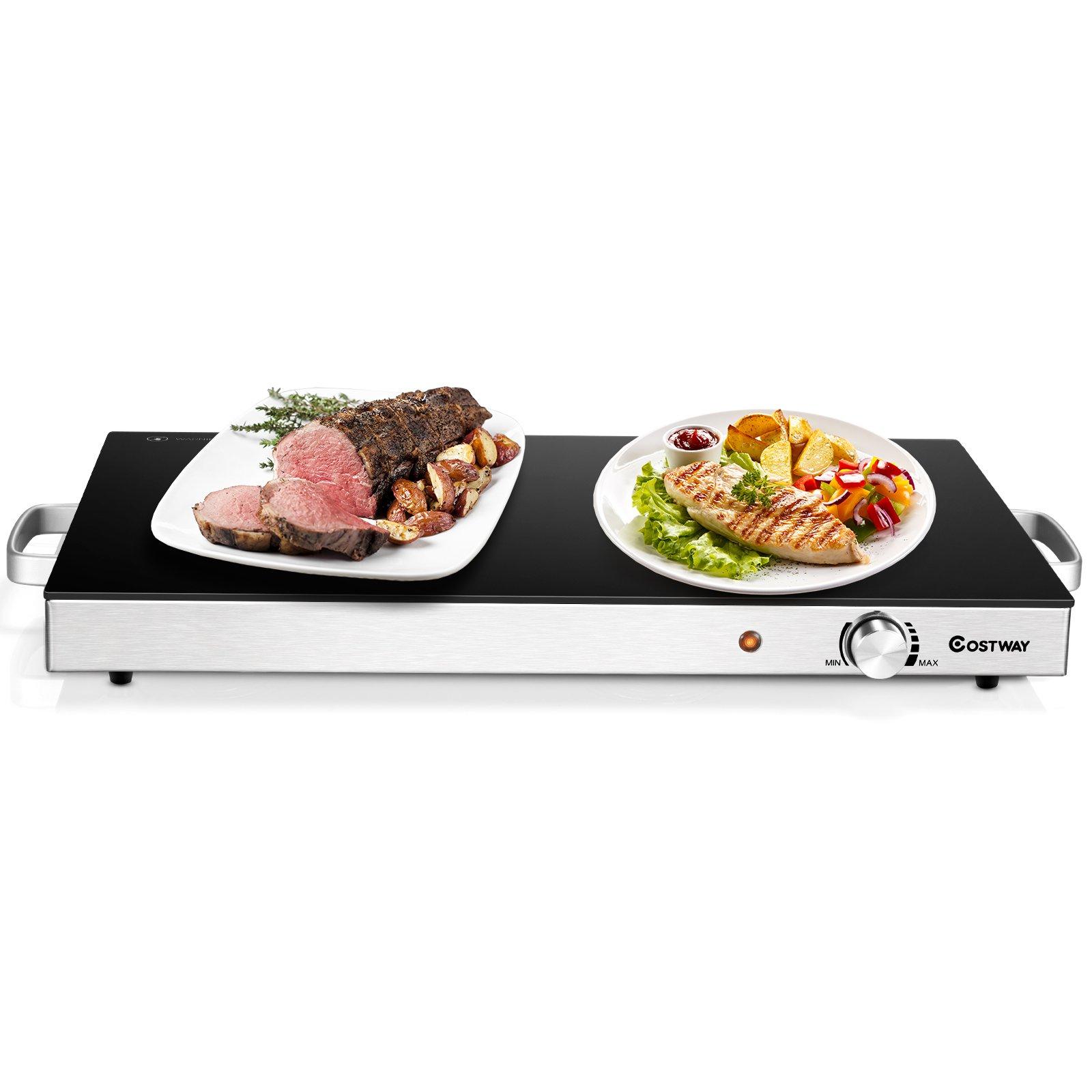 Electric Warming Tray Glasstop Food Warmer Hot Plate w/ Cool-Touch Handles