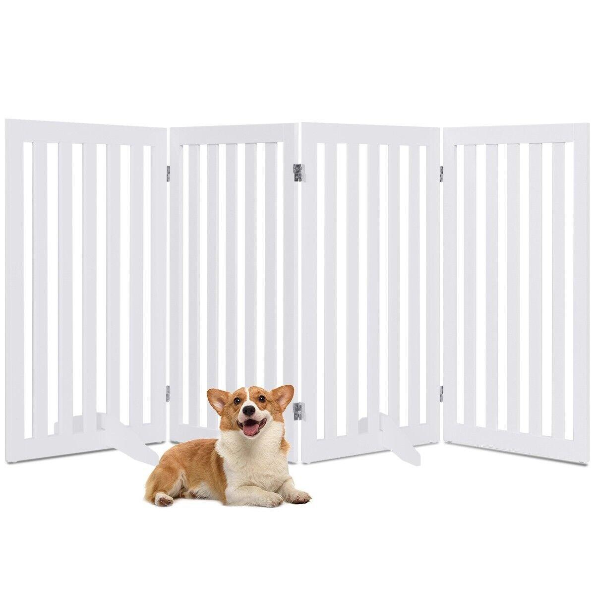Folding Pet Barrier Wooden Freestanding Pet Safety Gate Dog Fence