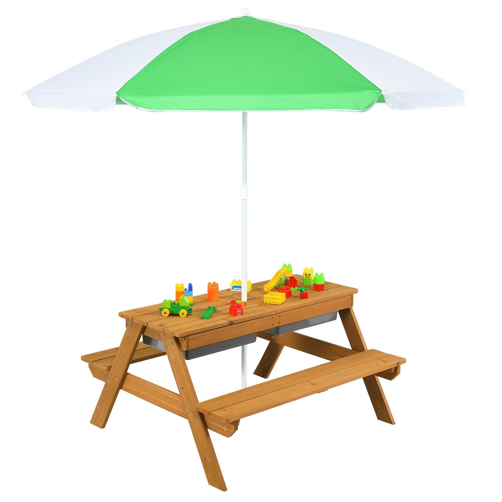 Kids Picnic Table Set with Umbrella 3 In 1 Toddler Picnic Table & Bench