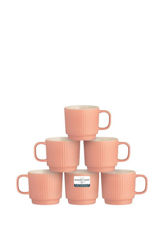 Mason Cash Embossed Line Set of 6 Mugs Pink 1