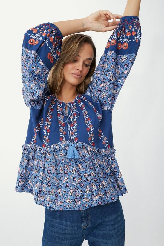Mantaray Embroidered Trim Paisley Floral Print Top 1