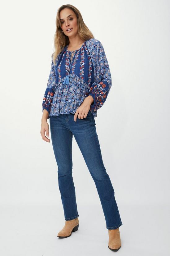 Mantaray Embroidered Trim Paisley Floral Print Top 2