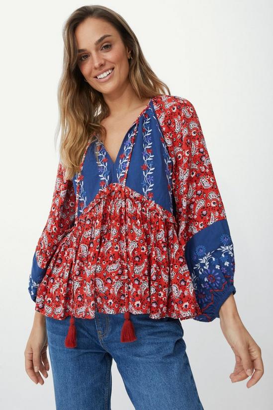 Mantaray Embroidered Trim Paisley Floral Print Top 1