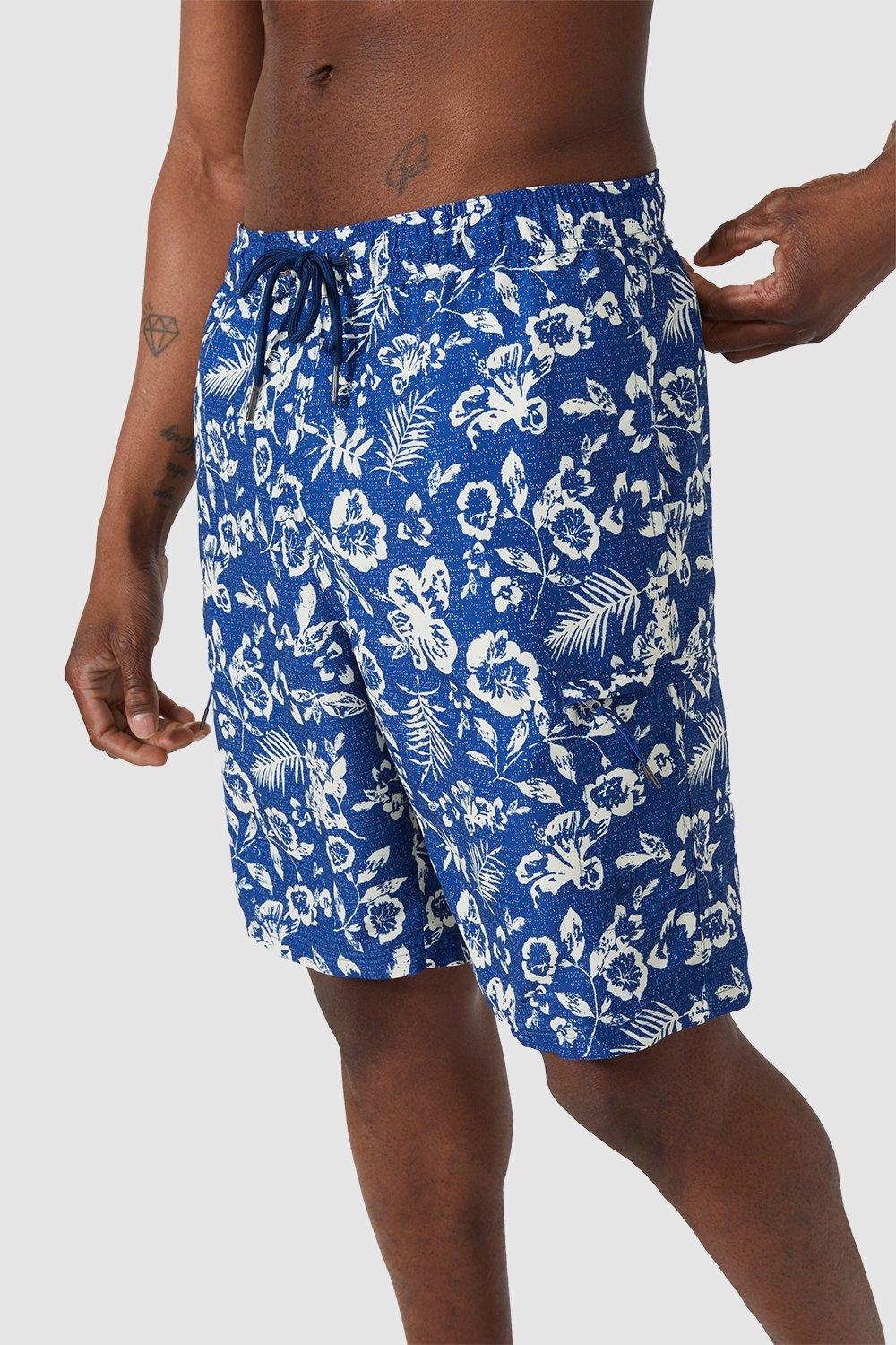Quick Dry Bold Floral Print Cargo Swimshort