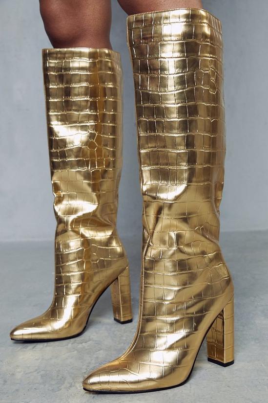 MissPap Metallic Croc Knee High Boots 3