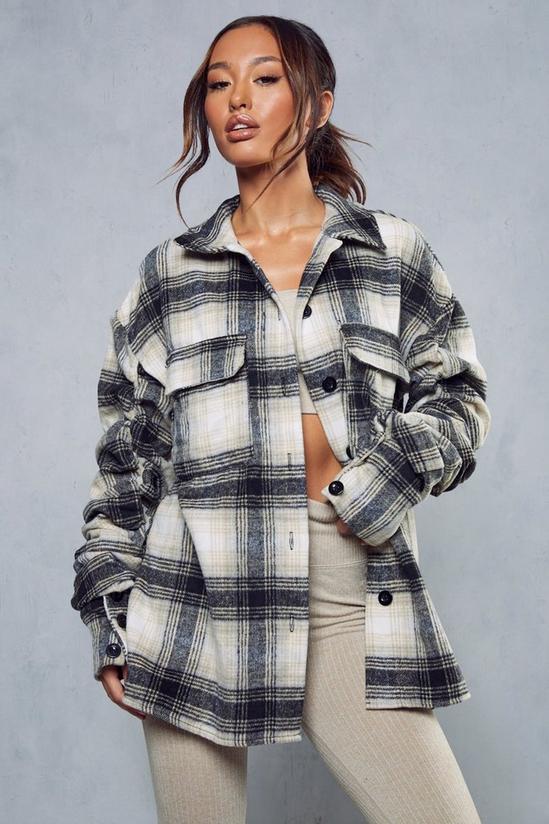 MissPap Ruched Sleeve Oversized Check Shacket 1