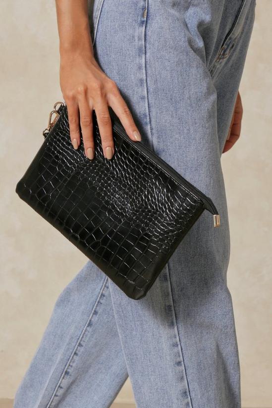 MissPap Croc Leather Look Zip Top Clutch Bag 2